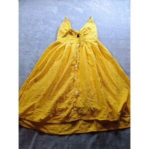 S.FANC Women Midi Sundress Yellow S Tie Front Button Down Smocked Back Boho
